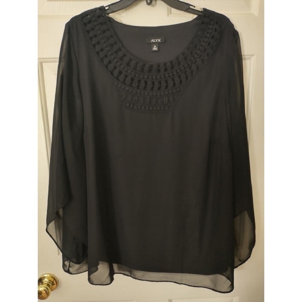 Alyx Black 2fer Twofer Blouse Women's Plus Size 3X Sheer Shell